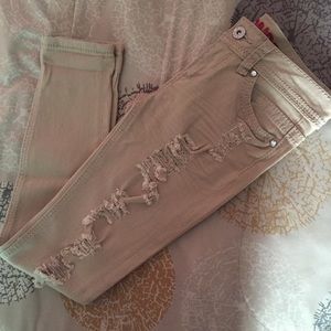 Bongo Khaki Distressed Skinny Jeans